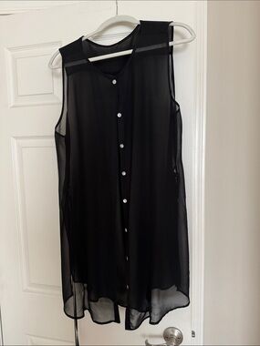 MarlaWynne Sheer Button-Front Sleeveless Tunic - Black